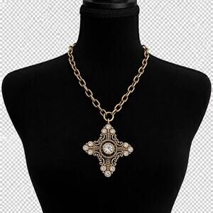 Retired Brighton Glimmer Cross Necklace Crystal Silver Scrollwork Brighton Pouch